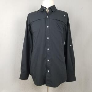 Reel Legends Shirt Mens Large Black Mariner II Fishing Vented Button Front